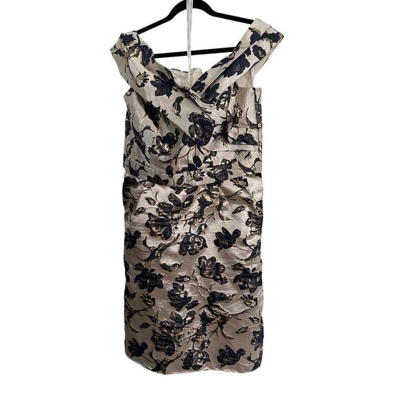 Oleg Cassini Metallic Brocade Off-The-Shoulder High-Low Gown W/ Pockets Size 14 - Picture 2 of 8